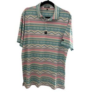 Bad Birdie Mens Large Golf Polo Shirt Teal Pink Geometric Southwest Performance